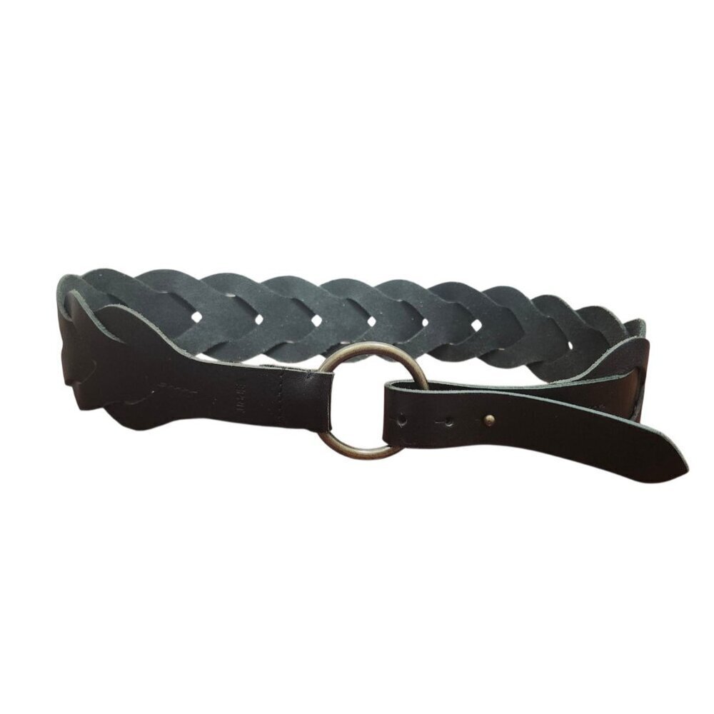 Esprit Women’s Black Buffalo Leather Braided Belt Size M Vintage Style Ring Buck - Picture 2 of 9
